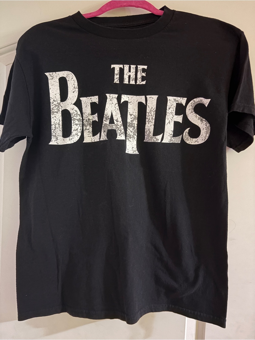 The Beatles Black Tee with White Distressed Logo